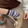 Grey Socks Cotton Mid-Leg Socks Double Needle Cotton Spring And Autumn Striped Pile Socks Collegiate Style Stockings
