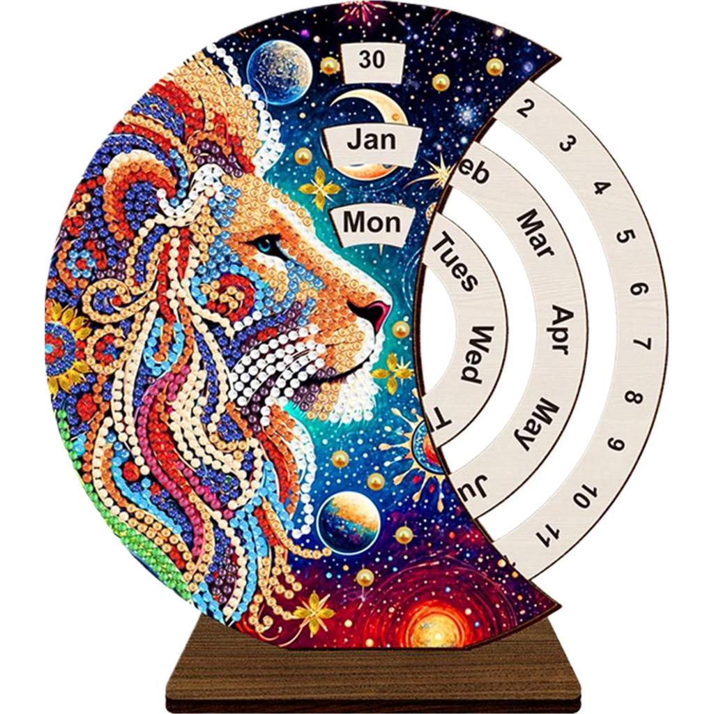 DIY Diamond Art Painting Kit Unique Wooden Rotating Calendar Manually Changing Date Calendar for Home and Office Decoration