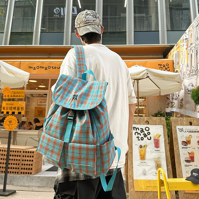 Vintage Plaid Men's Backpack Student Backpack Color Block Women's Schoolbag