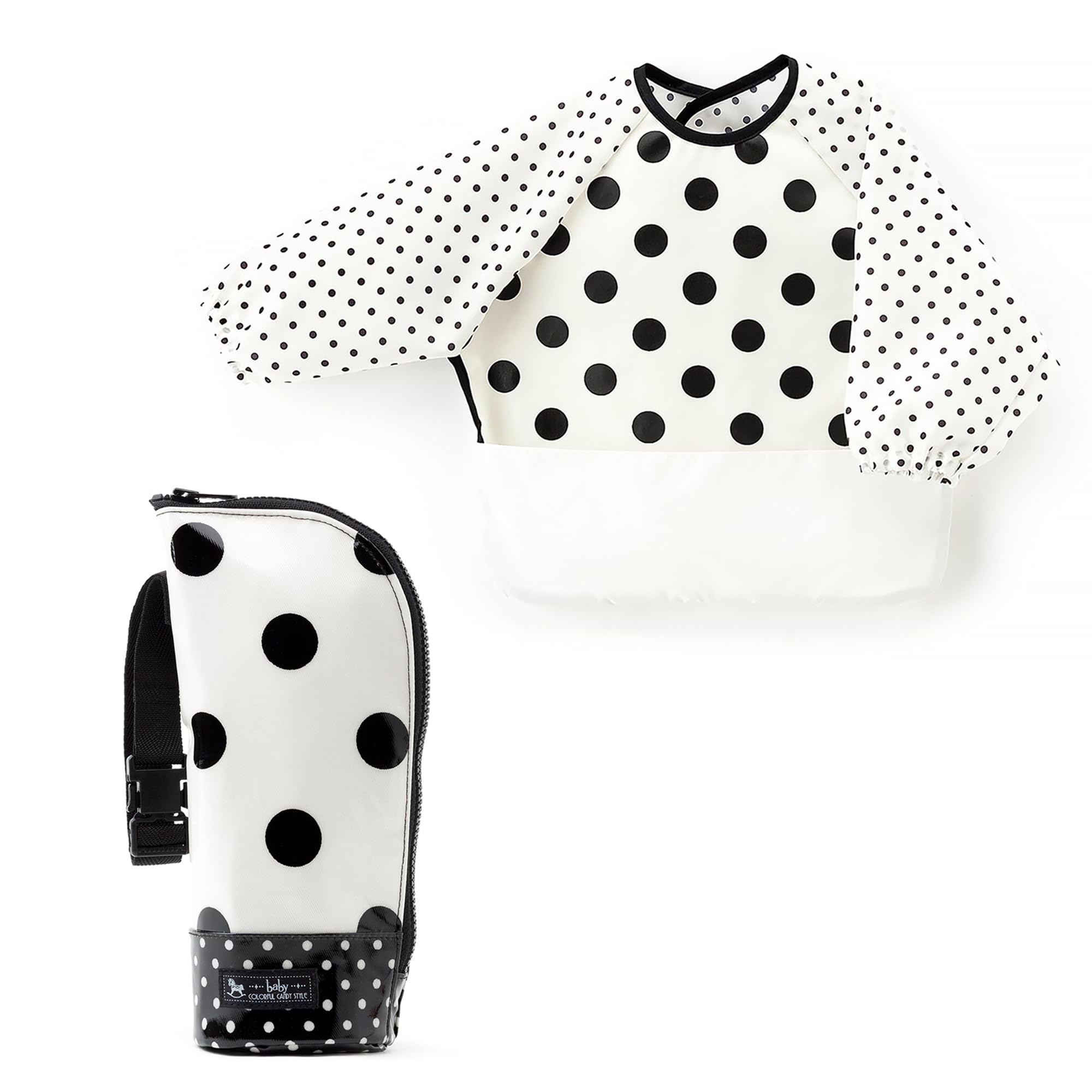 

COLORFUL CANDY STYLE Mealtime Apron and Baby Bottle Case Polka Dot Large (Long Sleeve) Set, (Broadcloth, White) B8003400-BTR