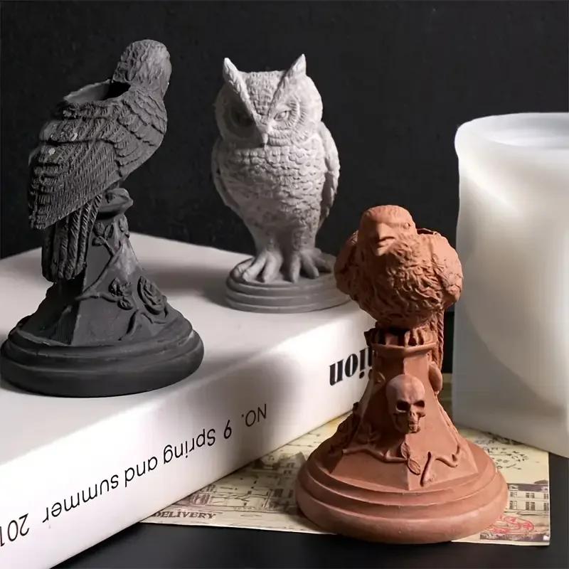 Halloween Gothic Style Raven Silicone mold Candle Holder Craft Tabletop Ornament Halloween Candle Holder Candle Holders Decor f