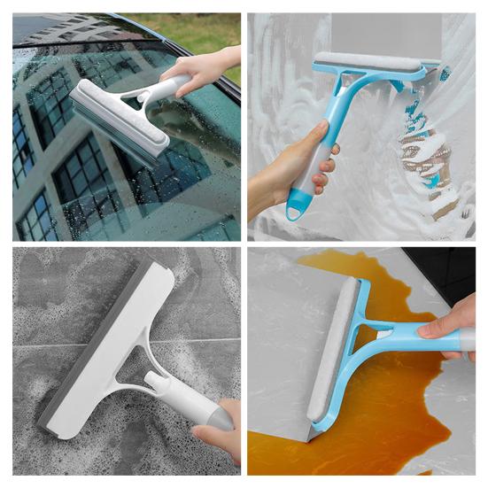 2Pcs 3-in-1 Window Cleaning Scraper with Sprayer Ergonomic Handle Built-in Spray Bottle Cleaning Brush Glass Cleaner Tool