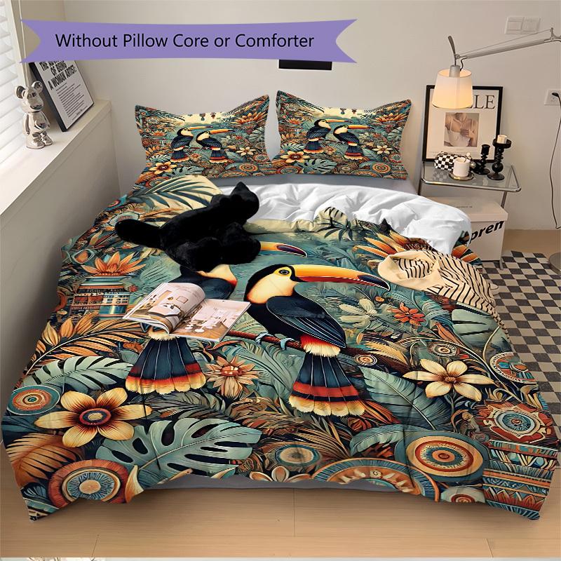 3pcs bedding set Tropical Birds Includes 1 Comforter + 2 Pillowcases, Without Pillow Inserts, Soft Comfortable, Lightweight Breathable, Prin