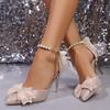 Fashion Silver Crystal Heels Women's Summer 2025 New Bow Sandals