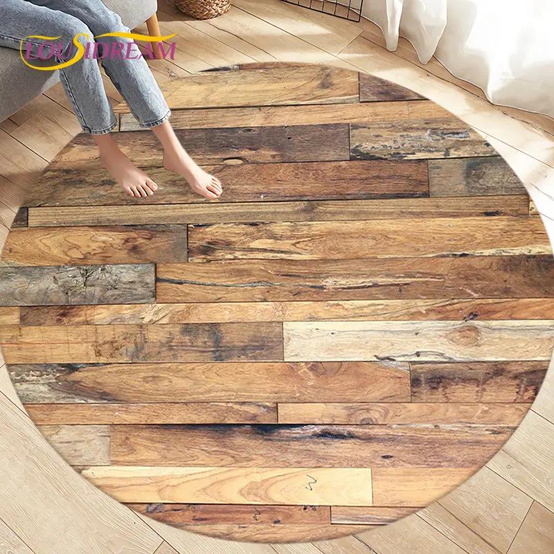 3D Wood Grain Round Area Rug,Circle Carpet Rug for Living Room Bedroom Sofa Cloakroom Decor,Kids Play Non-slip Floor Mat,Pet Mat