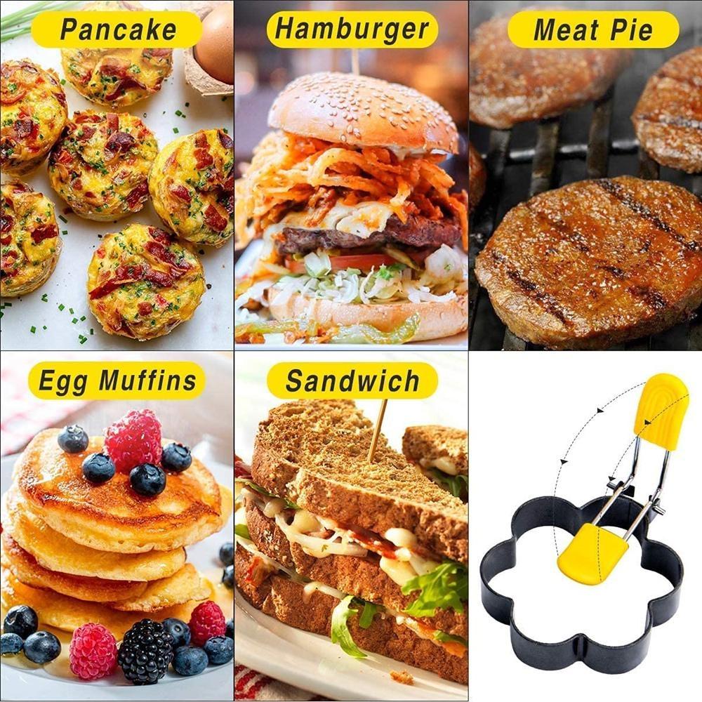 Egg Rings for Frying Eggs Stainless Steel Egg Cooking Rings with Anti-scald Handle Non-stick Egg Shaper Molds 4 Different Shapes