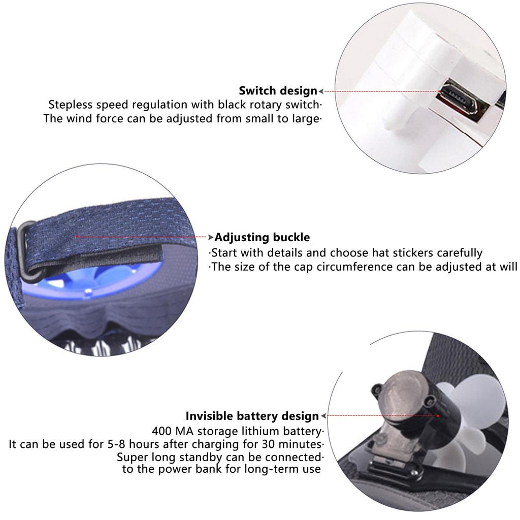 Summer Fan  Baseball Cap Hat USB Charging Breathable Shade Sunscreen Hat