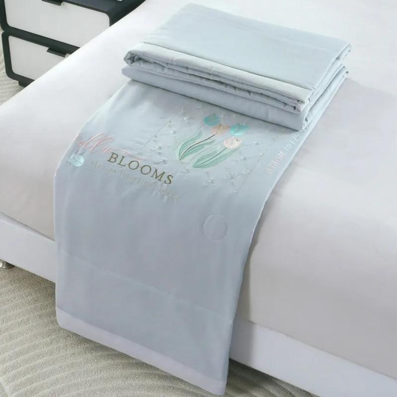 2025 New Knitted Cotton Double-layer Yarn Summer Quilt Cool Cloud Cotton Summer Cool Quilt Solid Color Thin Machine Washable
