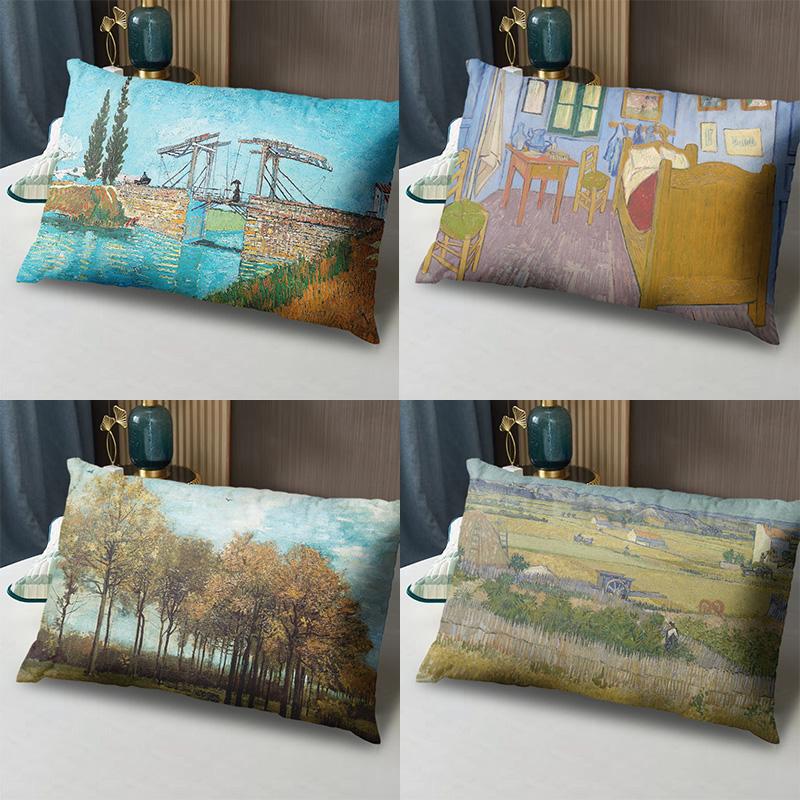 Van Gogh Oil Painting Pillow, Comfortable for Student Dormitory and Home, Single-Sided Customizable Pillow Core and Case