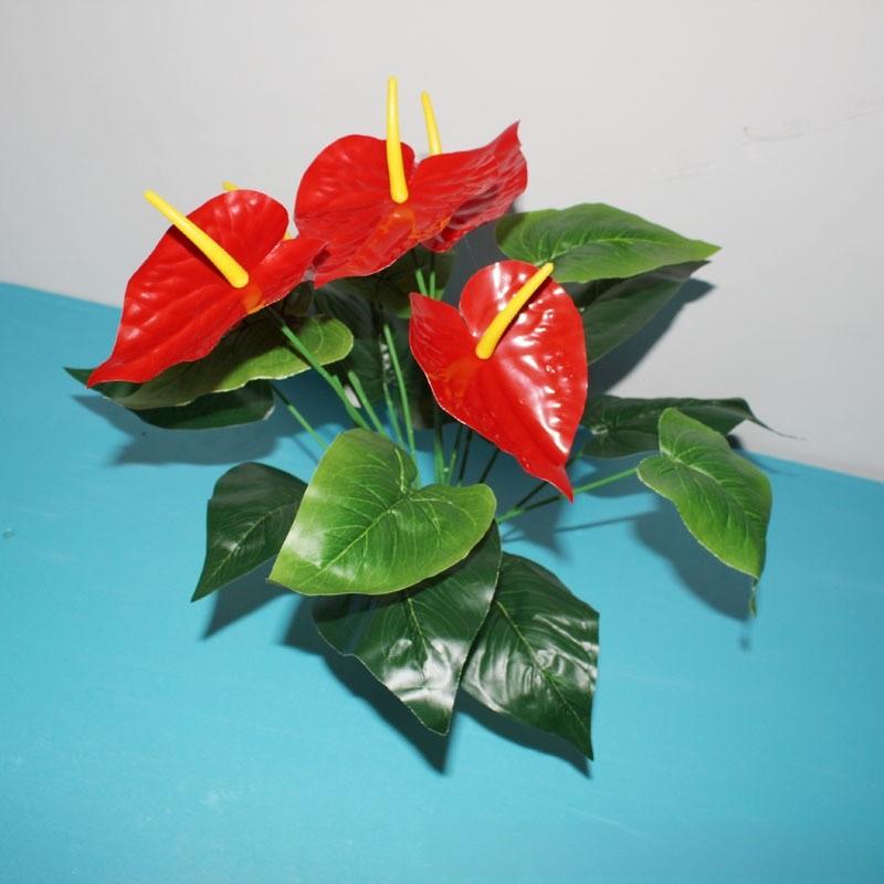 Anthurium Andraeanum Linden Fake Green Plant With Silk Flowers For Living Room Decor And Gift