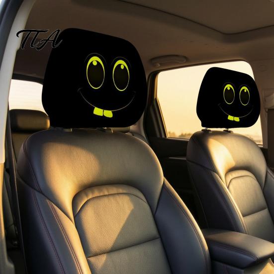 Breathable Polyester Headrest Protectors Car Cover, Funny Horror Cartoon Print, Stretchy Seat Universal Fit Vehicle Interior Decor Protector,