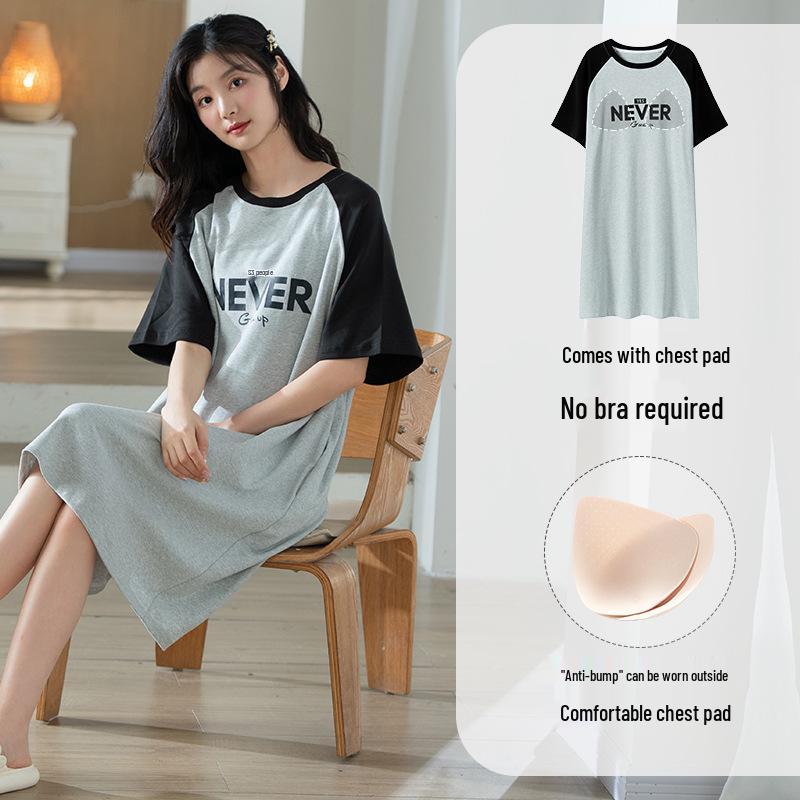 Women's Cartoon Cotton Nightgown with Bra Pads - Short Sleeve, 2024 Summer Style Pajamas