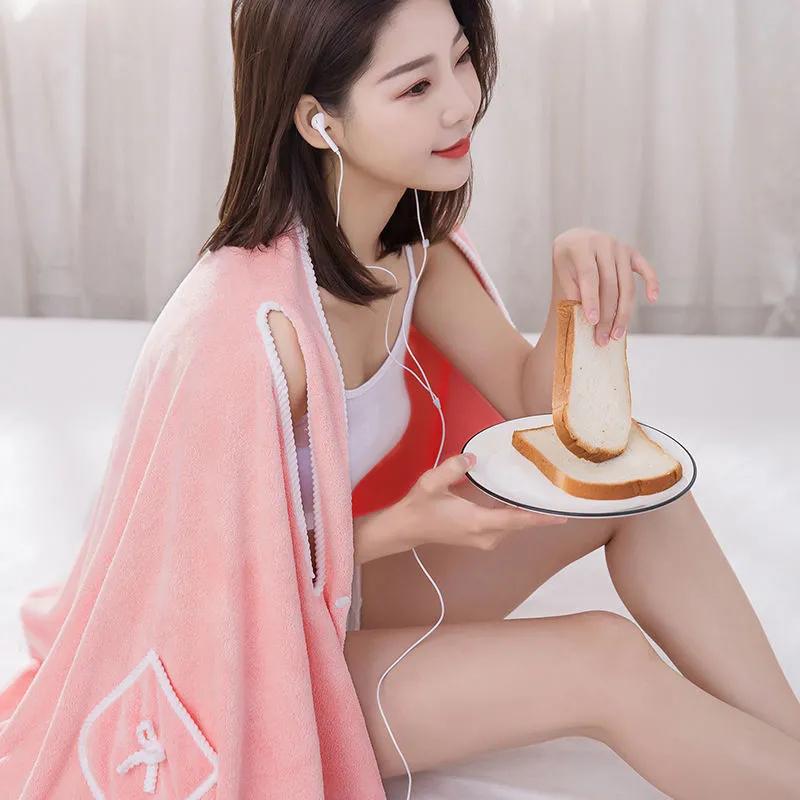 Badetuch in Übergröße, kann als Badetuch getragen werden, Wasseraufnahme der Damen, Baderock, Bademantel aus Korallensamt