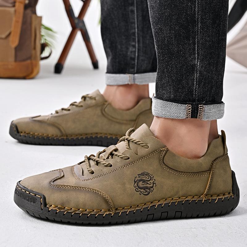 Autumn New Low-top Lace-up Casual Single Shoes Men's Large-size Doudou Shoes Hand-stitched Outdoor Driving Shoes