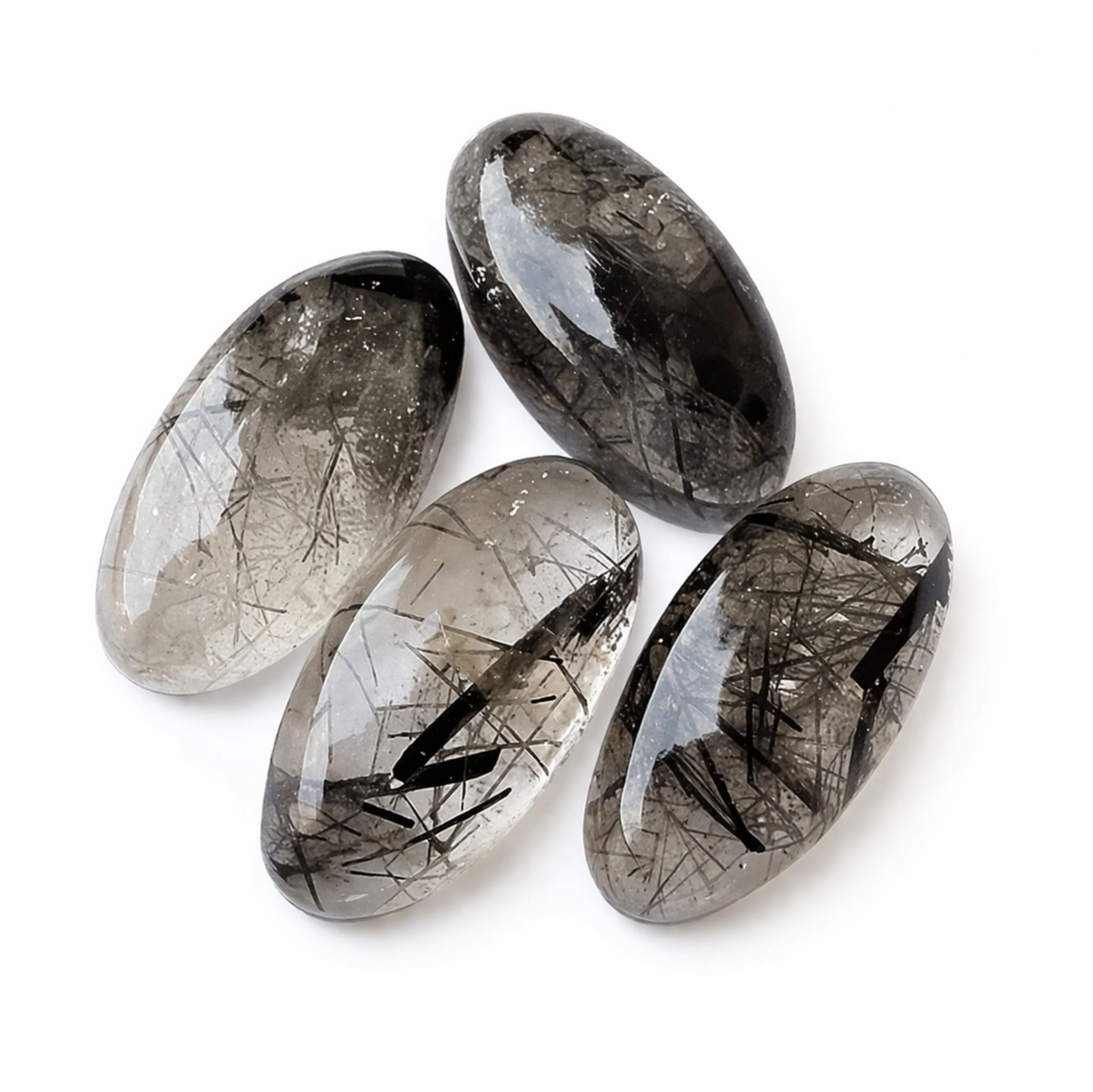 AAA+ Black Rutile Cabochon Big Oval Flat Back Calibrated Gemstones | Natural Black Rutilated Quartz Loose Stone for Jewelry Making 5x10mm чёрный