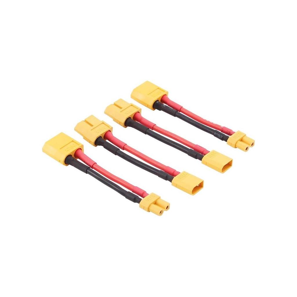 Satz aus 4 XT30 auf XT60 Stecker-Buchse Adapterkabeln | 16AWG Draht, 5cm | Für LiPo Akku, RC Fahrzeuge, Drohnen, Hubschrauber