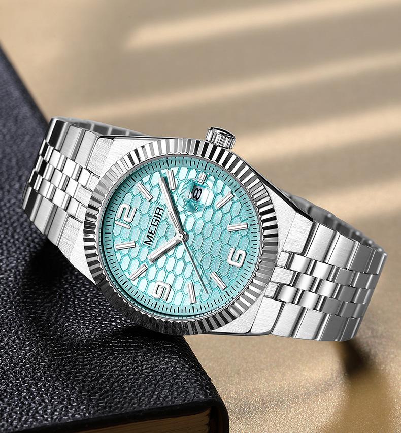 MEGIR Lucifiel Men's Luminous Waterproof Steel Band Quartz Calendar Watch