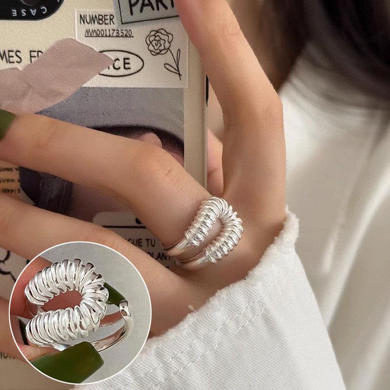 Korean Style S925 Silver Plated Geometric Open Finger Ring - Women's Vintage Hip Hop Jewelry for Index or Pinky Finger.