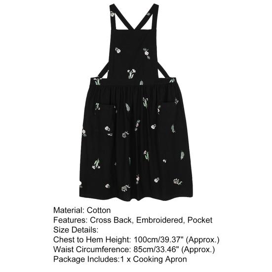 Yousheng Cross Back Cooking Apron Breathable Retro Cotton Embroidered Bib Apron for Home