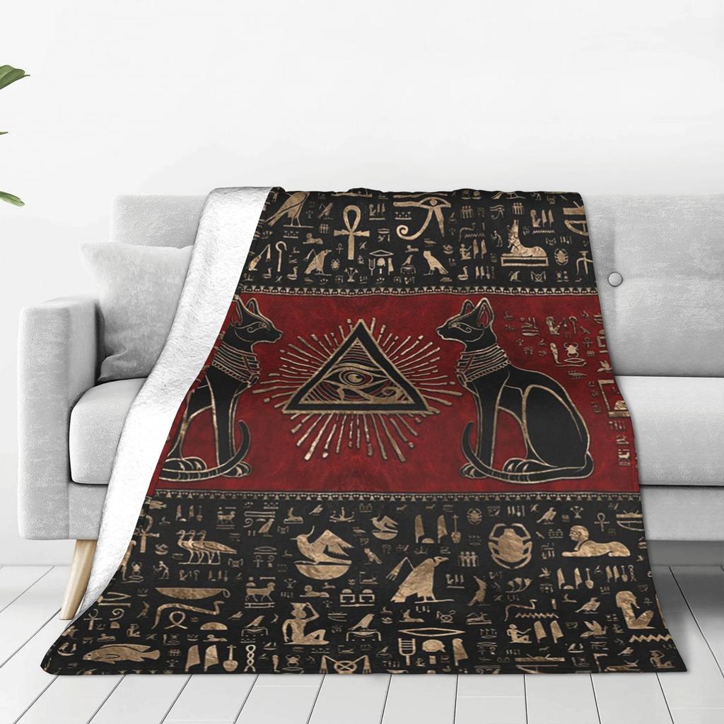 Ancient Egyptian Cats And Eye Of Horus Blankets Breathable Fleece Sofa Throw Blanket for Home Bedroom Throws Bedspread Quilt