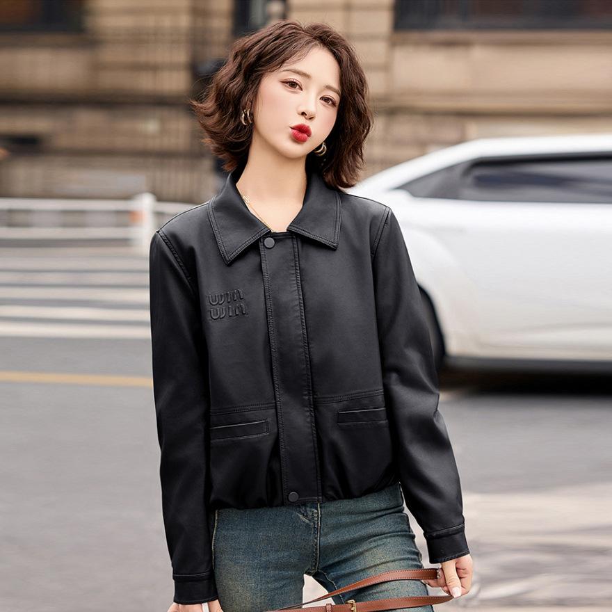 

Короткая кожаная куртка женская новая весна и осень крутой стиль Са ретро мода темперамент повседневная кожаная куртка топ 2XL чёрный