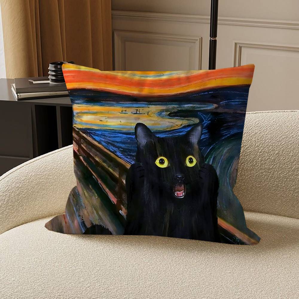 Black Cat Van Gogh Pillow Cushion Cover Pillowcase Living Room Sofa Home Decor Customized