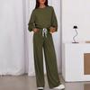 Fashion Women's Casual Suit Long Sleeved Casual Wide Leg Pants Set