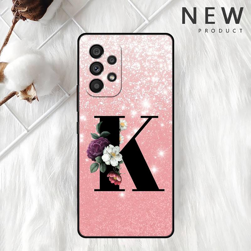 Letter A B C Flowers Pink Case For Samsung Galaxy A54 A52 A14 5G A53 A12 A13 A71 A23 A34 A33 A21s Phone Cover