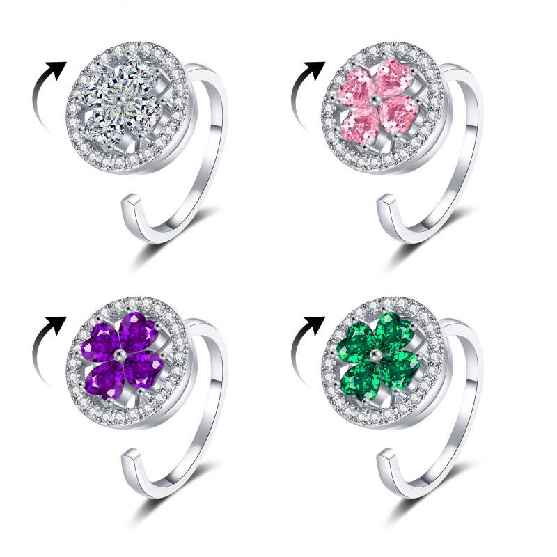 Adjustable Lucky Clover Rotating Ring for Anxiety Relief – Open Style Finger Ring
