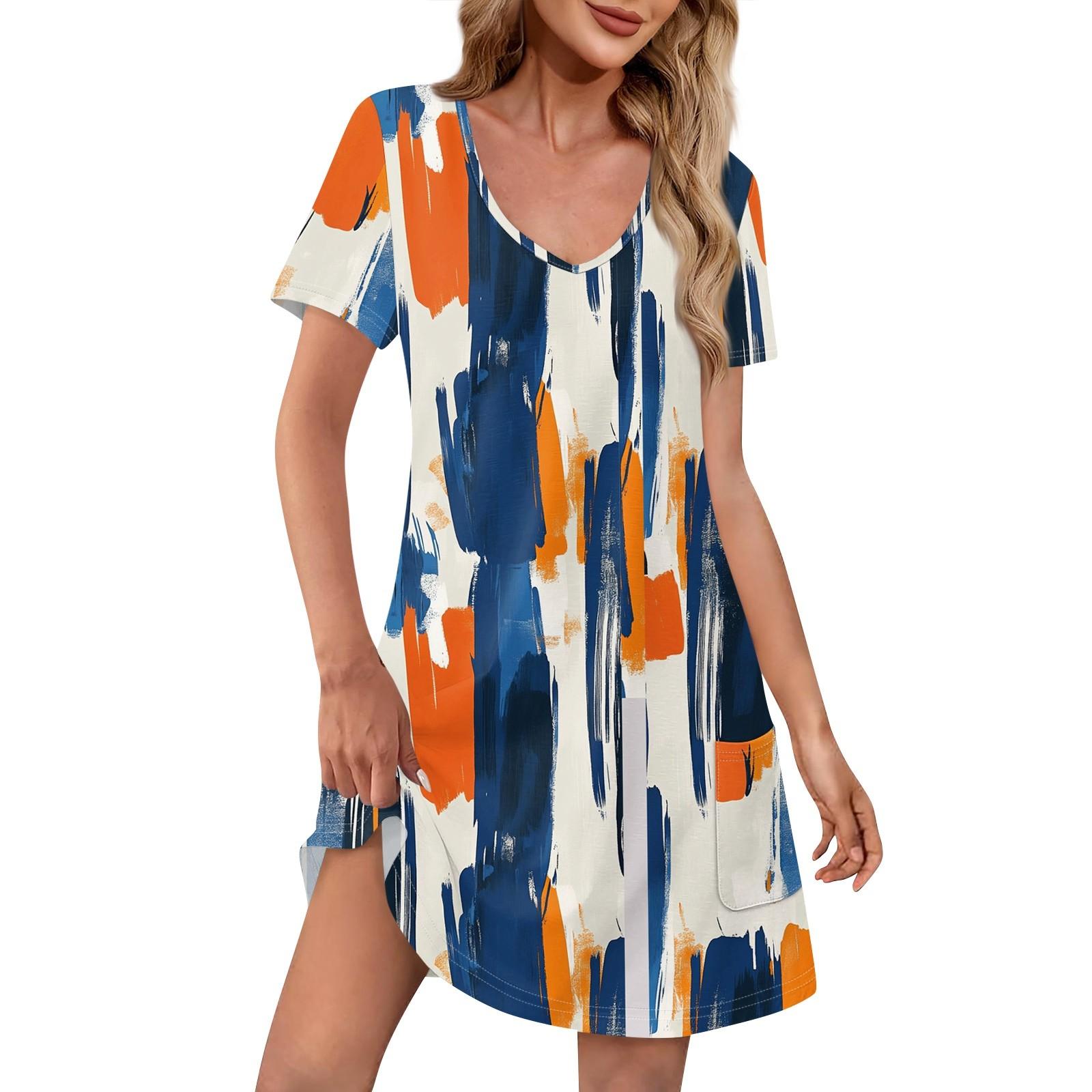 

Женские модные повседневные платья с карманами и принтом в богемном стиле, пляжные платья с v-образным вырезом и короткими рукавами XXL