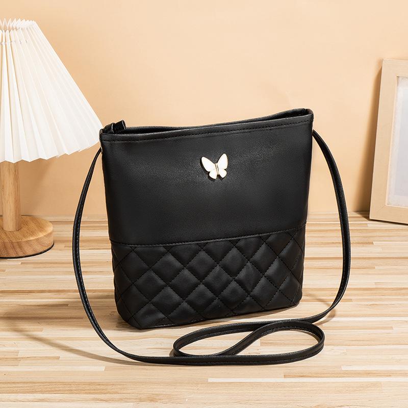 

Omn s g women s bag new butterfly decorative rhombus shoulder bag fashionable casual small bucket bag чёрный