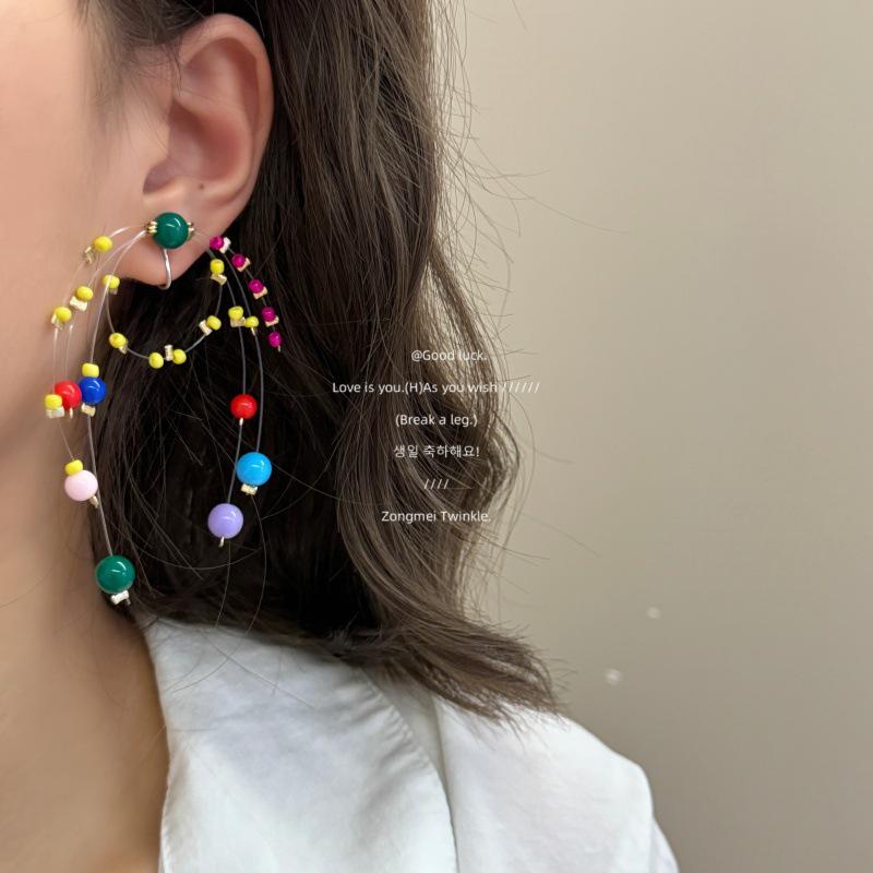 Colorful Fireworks Beaded Ear Clip Earrings - Fun Contrasting Colors, No Piercing Needed