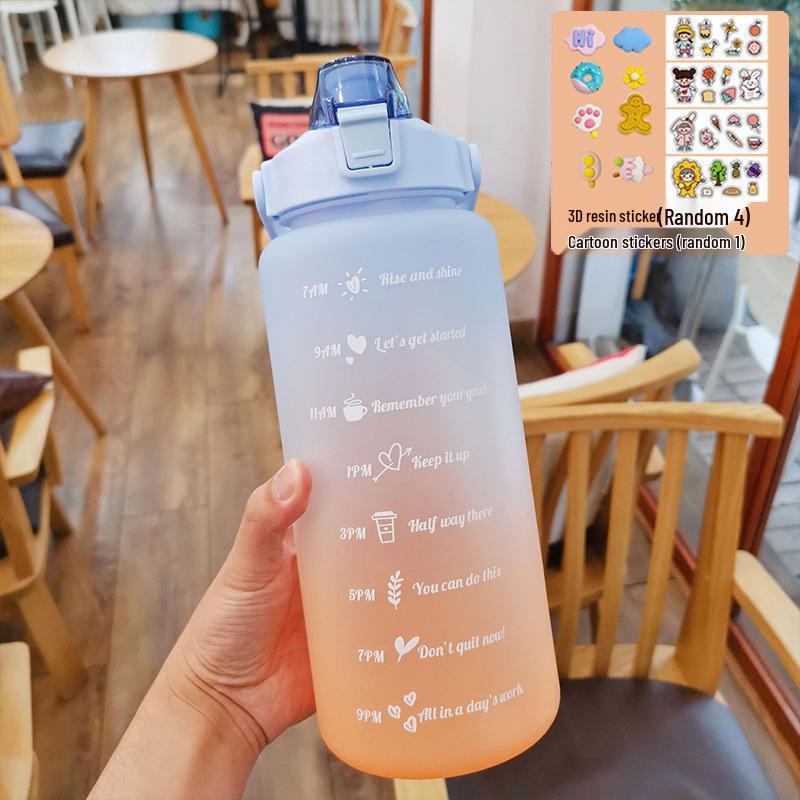 Gradient Two-Color Large Capacity Fitness Straw Cup - Portable Handheld Water Bottle with Scale