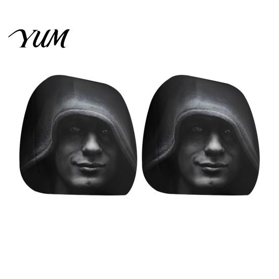 Soft Skin Friendly Car Seat Covers 2PCS Headrest Cover with Scary Face Printing, Breathable Stretch Knitted Interior Decoration for Vehicles