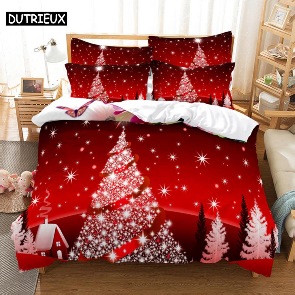 Red Christmas Duvet Cover Set King Queen Size for Single Double Bed Linens Quilt Comforter Pillow Case 3D Full Twin 3PCS 2PCS