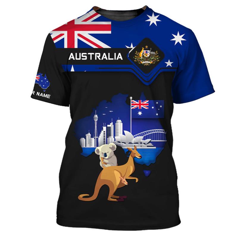 Custom Name Australia Flag Map Graphic T Shirt For Men Women Summer Casual Short Sleeve Tee Australian Animal T Shirt Kids Tops