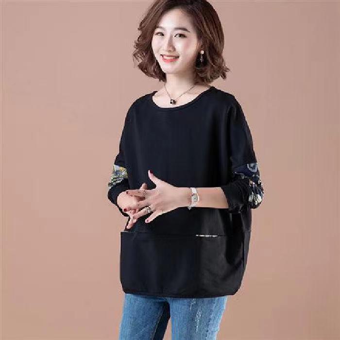 Women's Korean-Style Cotton Long Sleeve Sweatshirt - Loose Fit for Early Autumn.