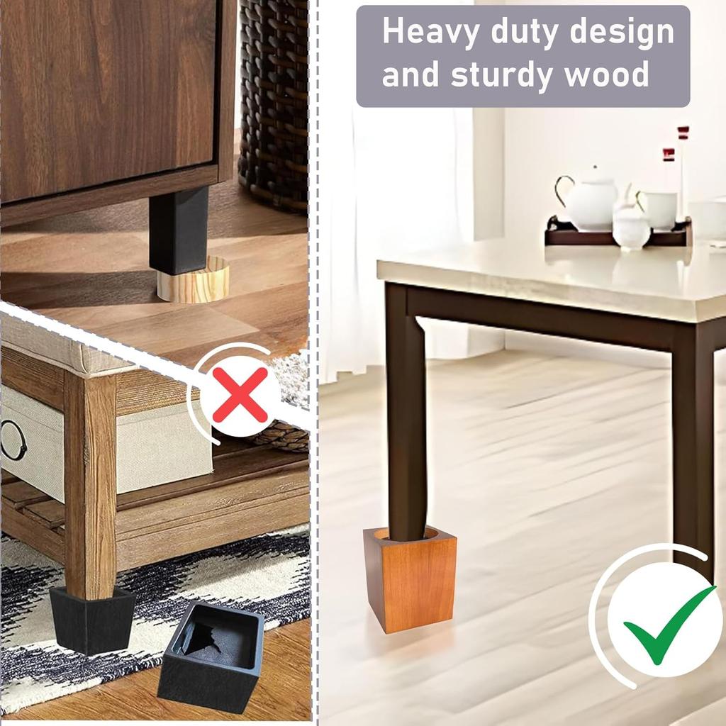 Wood Bed Furniture Risers 4 Inch Heavy Duty Risers, Supports up to 6,000 Lbs, for Sofa Couch Desk Chair Table Base Raising Space, Convenient Store