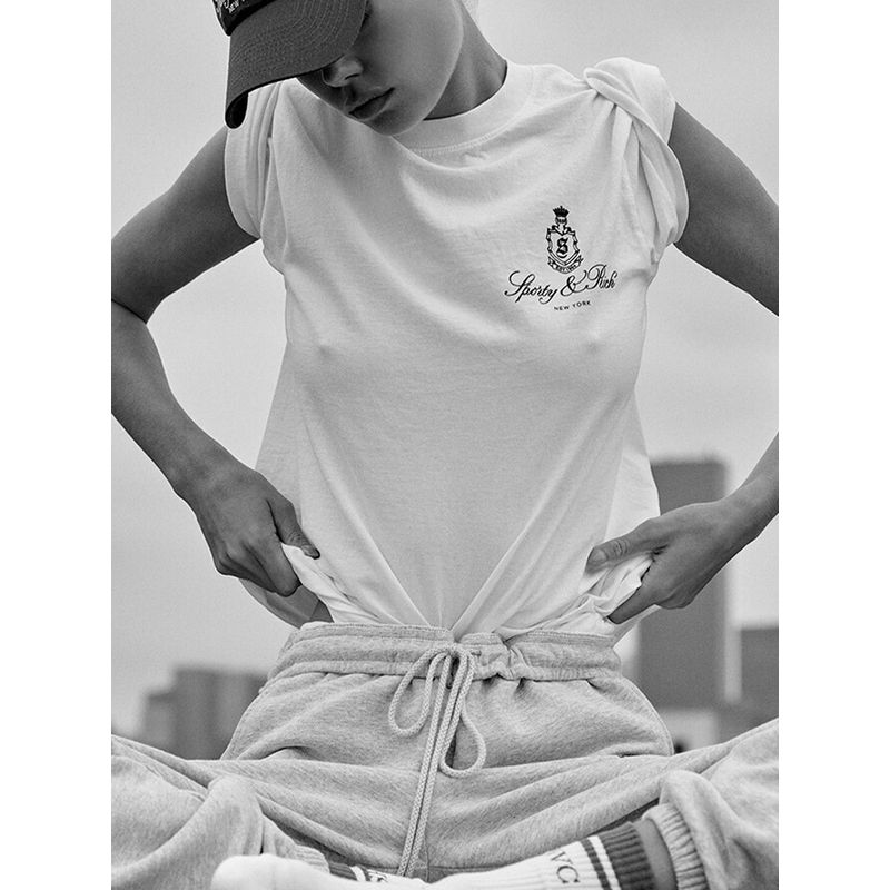 

25 Early Spring New Arrival North America Niche Style Sports Fashion Brand Small Crown Letter Print Cotton White Short Sleeve T-shirt Women White L