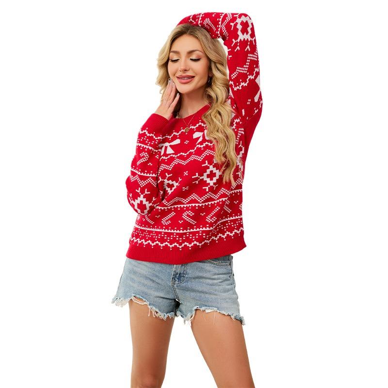 Autumn and winter Christmas women's clothing hot sale snowflake Christmas element sweater casual knitted sweater
