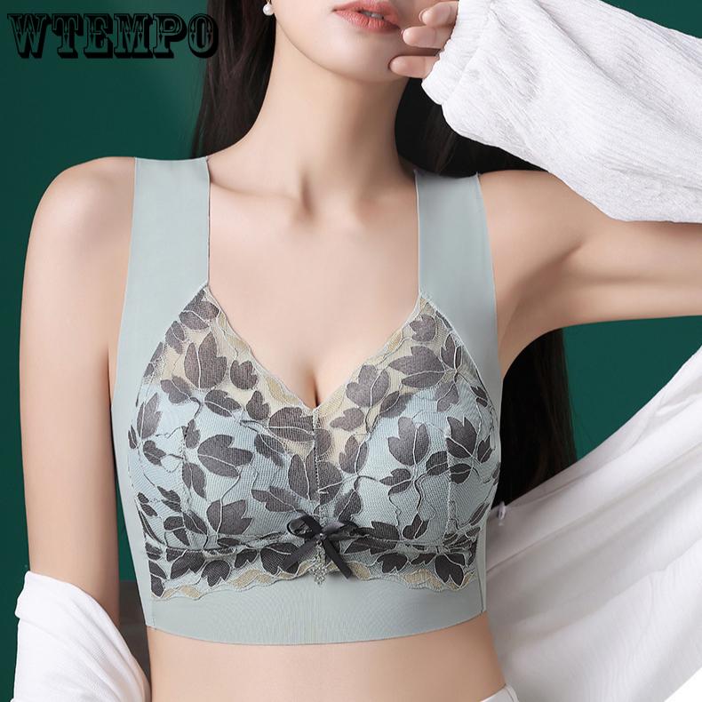 Lace Plus Size Bra Women's Adjustable Bra Comfortable Without Steel Rings Gathered Vest Style Anti Sagging Bra