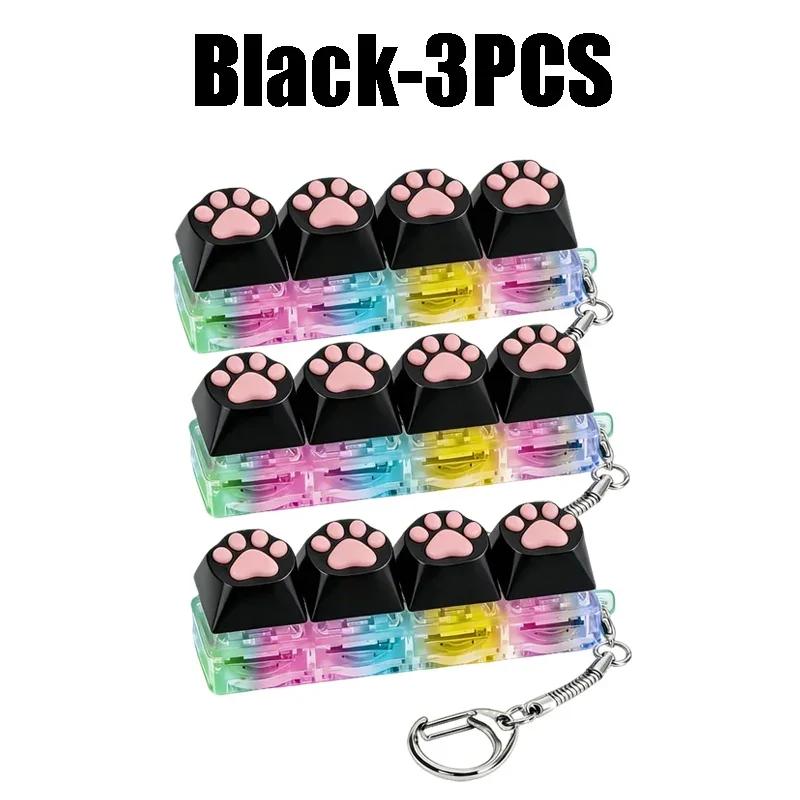 Cat Paw Glow Keychain Fidget Toy Light-Up Silicone Keyboard Button Stress Reliever Portable Clicker Keyring for Anxiety Desk