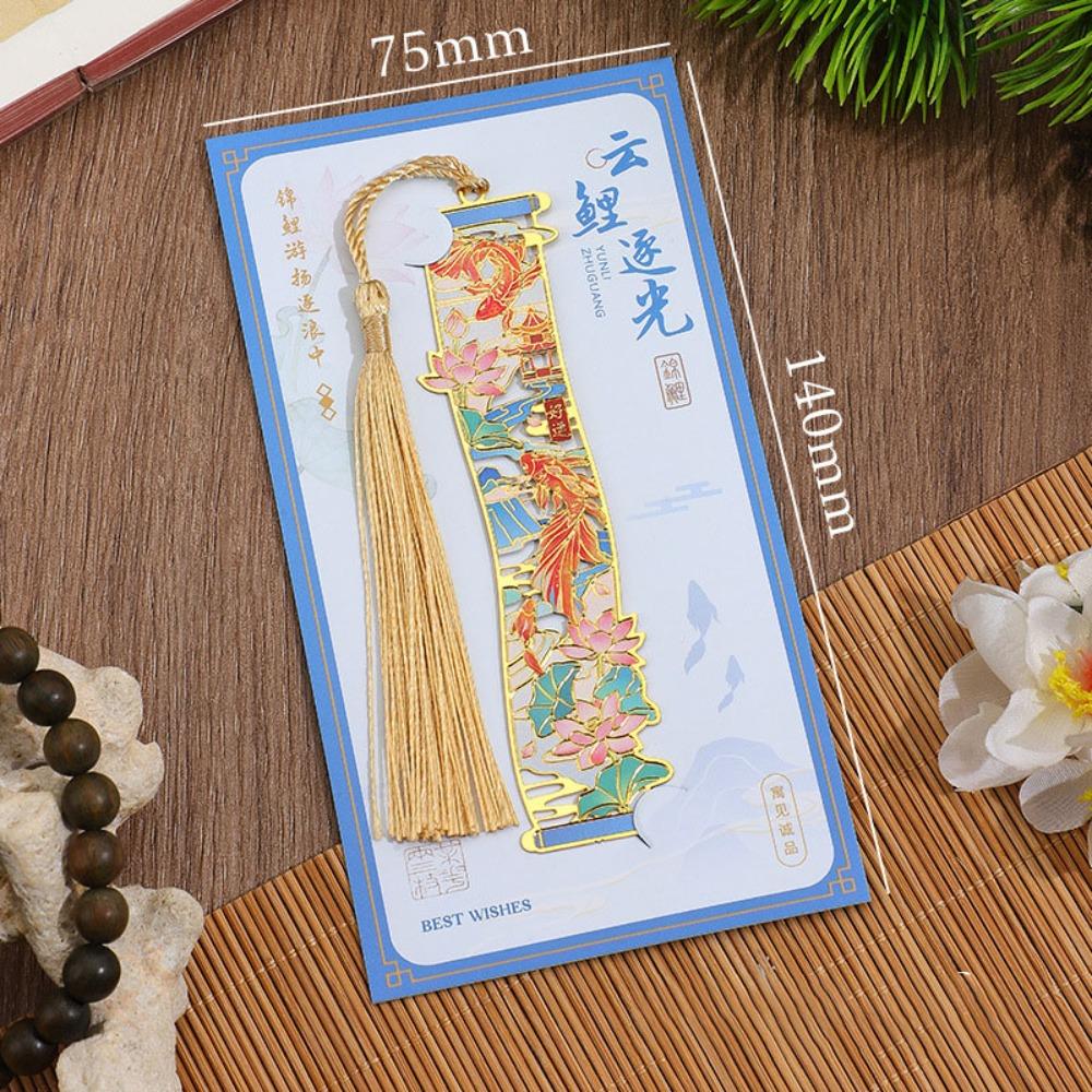 Chinese Style Metal Bookmarks Portable Students Reading Tool Hollow Hot Stamping Bookmark Long Tassel Bookmarks синий