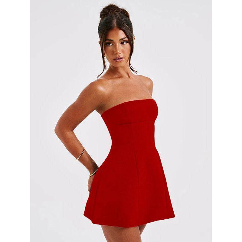 Solid Color Strapless High Waisted Dress Solid Tube Top High Waist Dress
