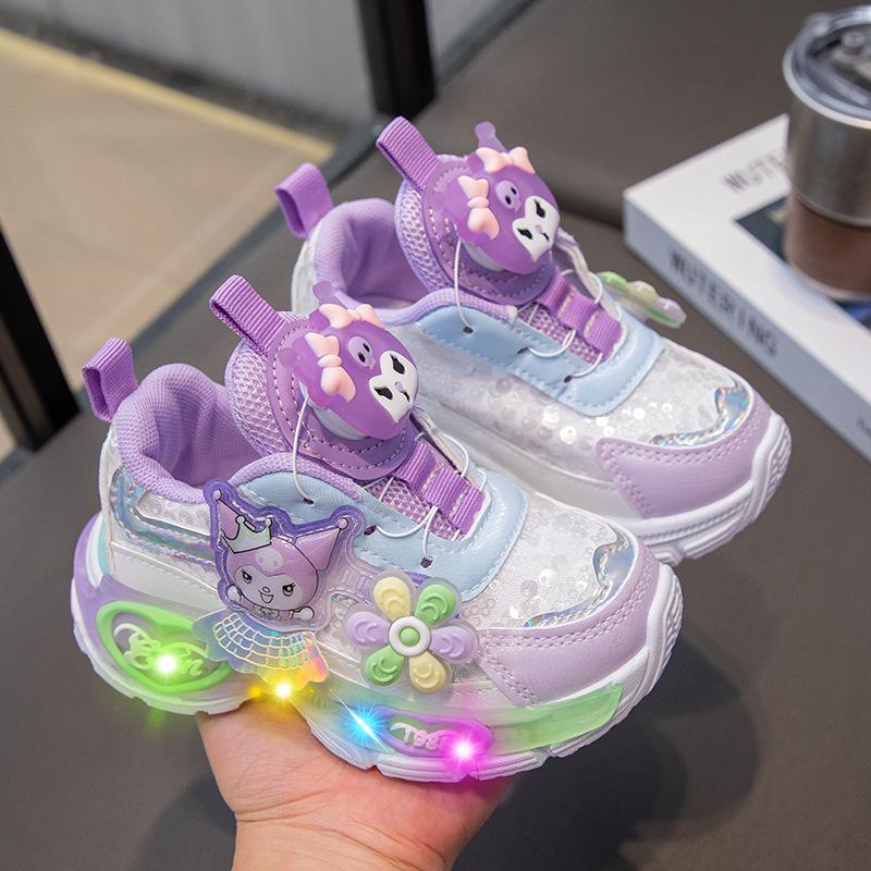Girls' Cartoon Kuromi Light-Up Sneakers with Soft Sole (2024 Autumn)