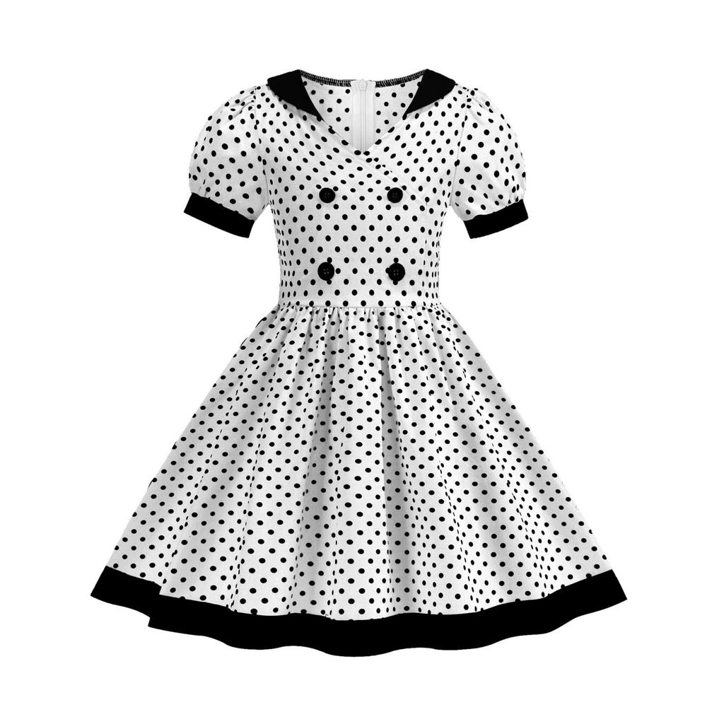 Fashion Summer Waist Polka Dot Dress Sweet Square Neck  Girls Women's Clothing