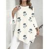Plus Size Women's Round Neck Slit Flared Three-quarter Sleeve Long Top Off-white Base Gray Blue Floral Print Asymmetric Irregular Hem Loose Blouse