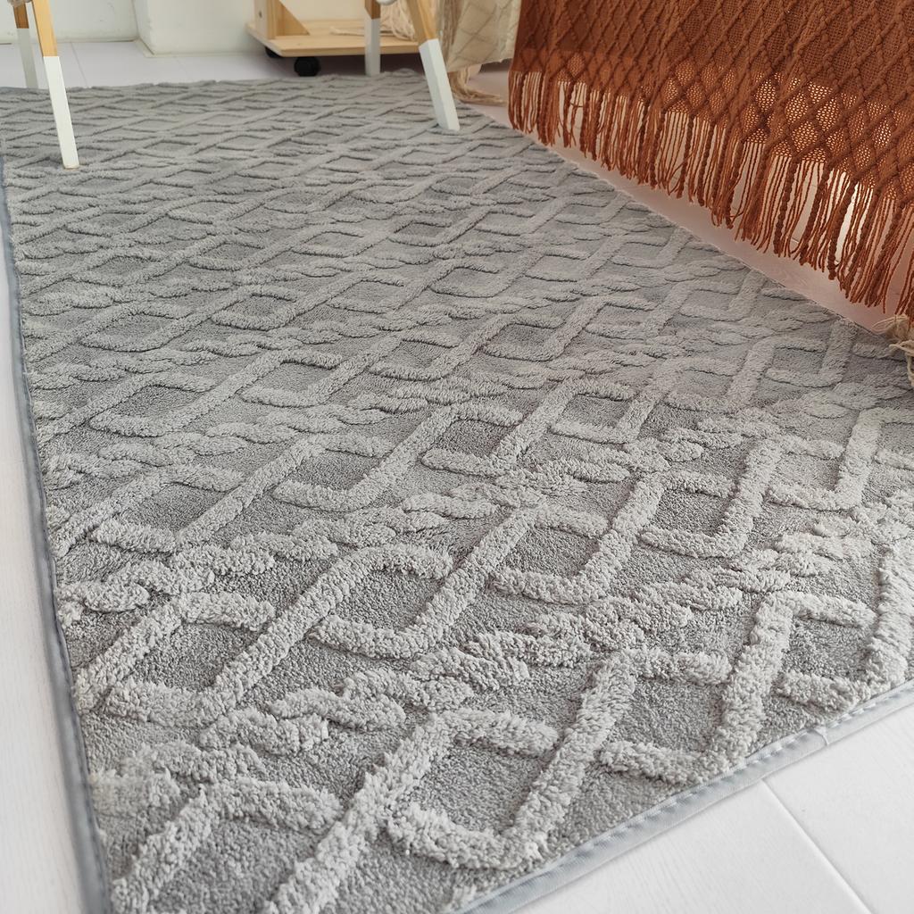 Plush Jacquard Carpet Anti-Slip Living Room Coffee Table Mat Gray Beige Simple Bedroom Bedside Rug Home Decorative Floor Cover