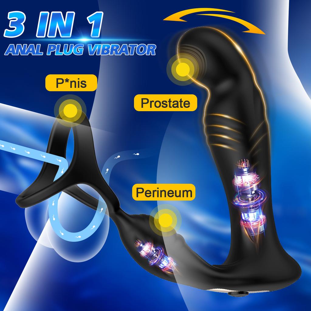 Swing Prostate Massager for Man Gay Anal Vibrator with Delay Ejaculation Ring Prostate Stimulator Butt Plug Male Sex Toys