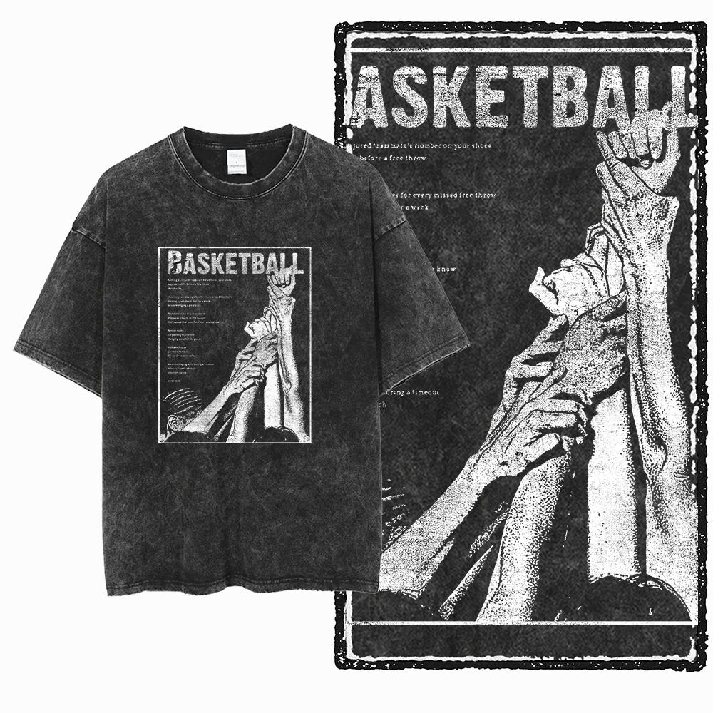 YH BASKETBALL THEME Printed Cotton Acid Washed Exclusive Graphic Unisex T Shirt Cool Streetwear Men Tshirts Big Size Tee for men